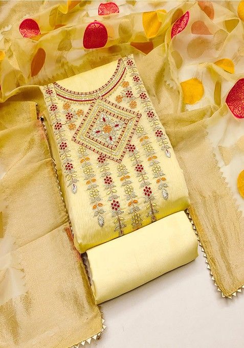 Yellow Embroidered Cotton Kurta Set