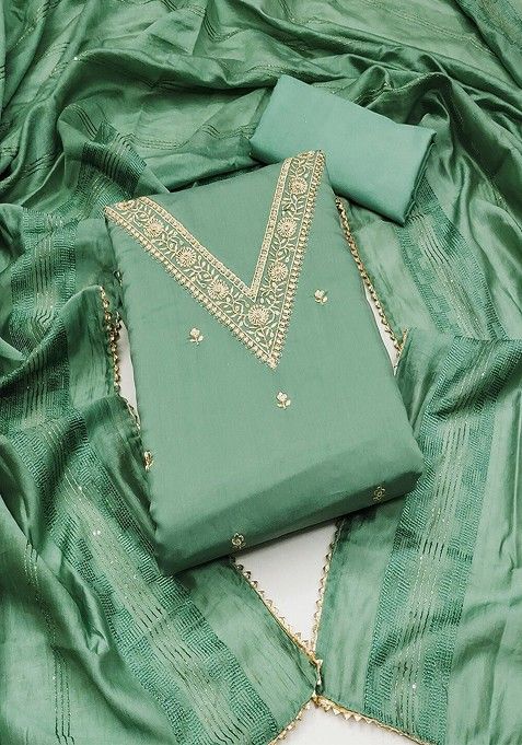 Green Floral Sequin Embroidered Cotton Kurta Set