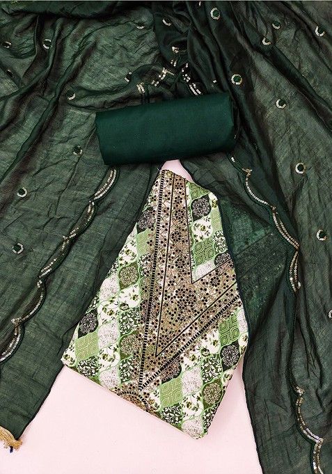 Green Ethnic Motifs Printed Cotton Blend Kurta Set