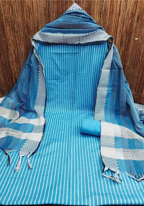 Blue Stripe Print Cotton Kurta Set