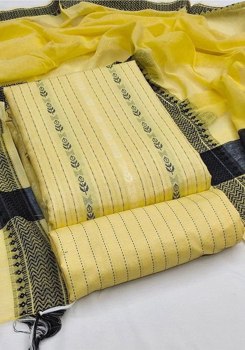 Yellow Woven Cotton Blend Kurta Set