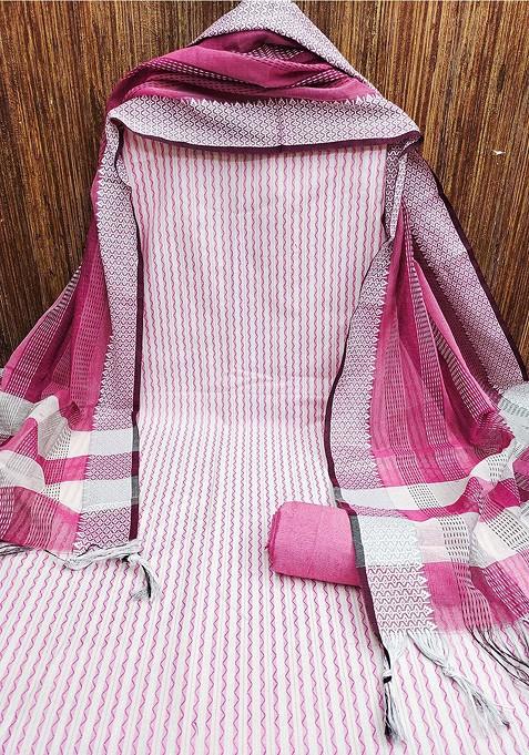 Pink Stripe Print Cotton Blend Kurta Set