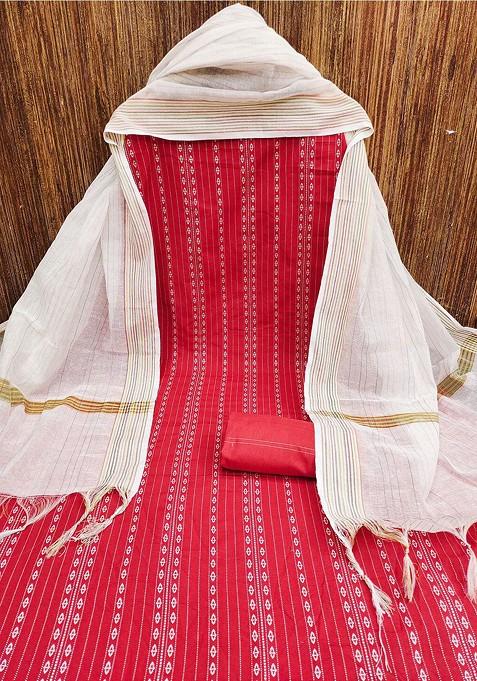 Red Stripe Print Satin Kurta Set