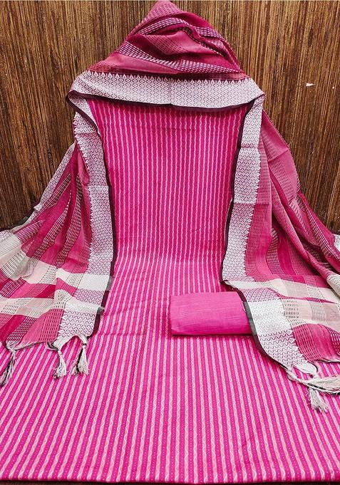 Pink Stripe Print Cotton Kurta Set