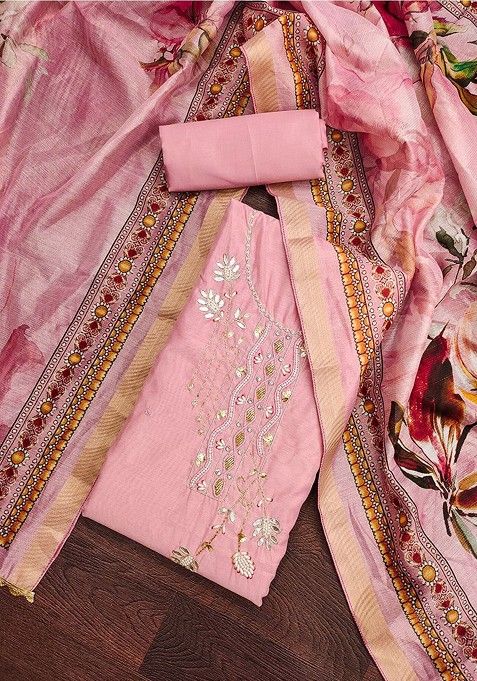 Pink Floral Embroidered Cotton Blend Kurta Set