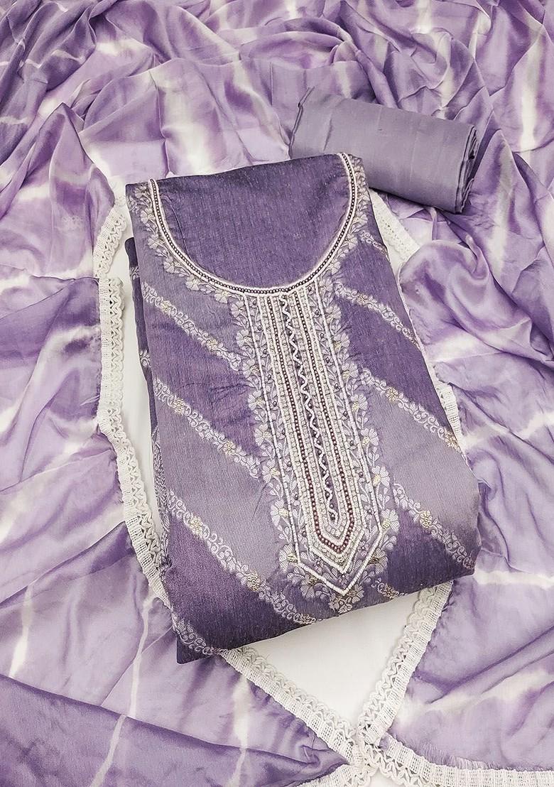 Lavender Embroidered Cotton Blend Kurta Set