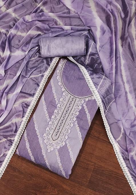 Lavender Embroidered Cotton Blend Kurta Set