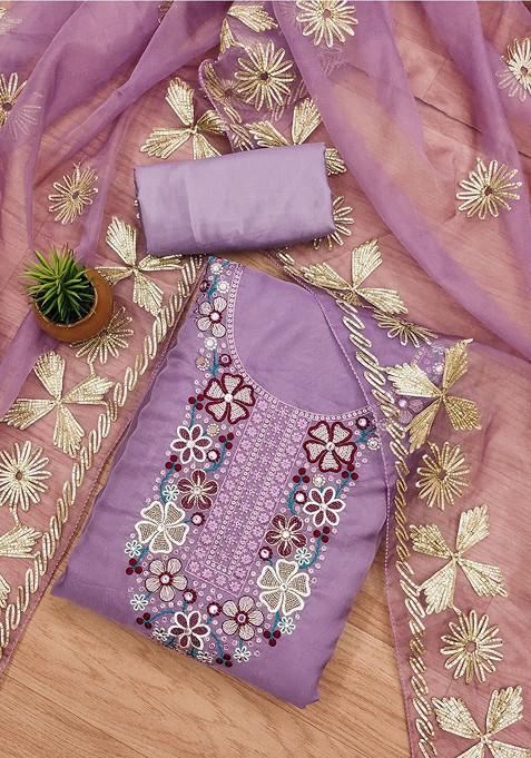 Lavender Embroidered Cotton Handspun Kurta Set