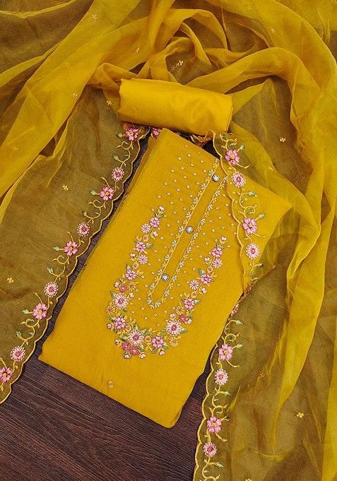 Yellow Embroidered Cotton Kurta Set