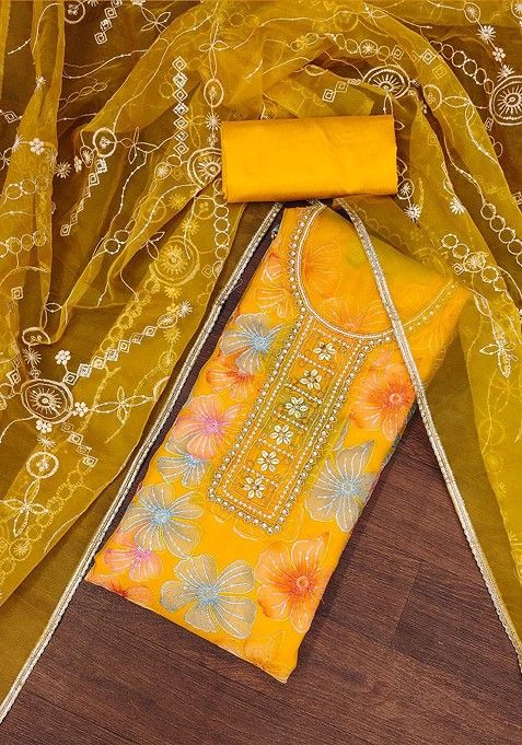 Yellow Embroidered Cotton Kurta Set