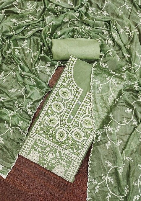 Lime Green Embroidered Cotton Kurta Set