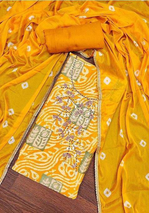 Mustard Yellow Embroidered Cotton Kurta Set