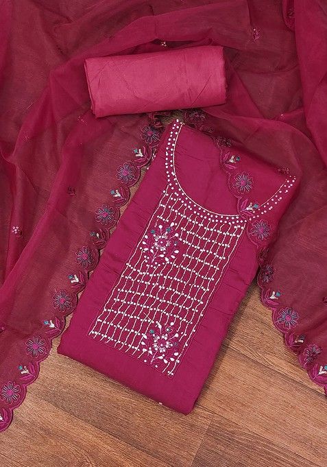 Maroon Embroidered Cotton Kurta Set