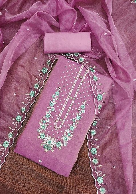 Lavender Embroidered Cotton Kurta Set