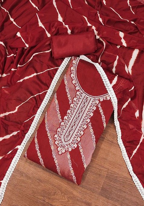 Red Embroidered Cotton Kurta Set