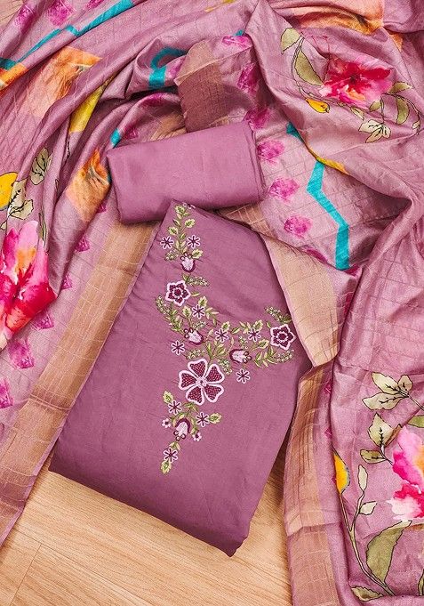 Lavender Embroidered Cotton Kurta Set