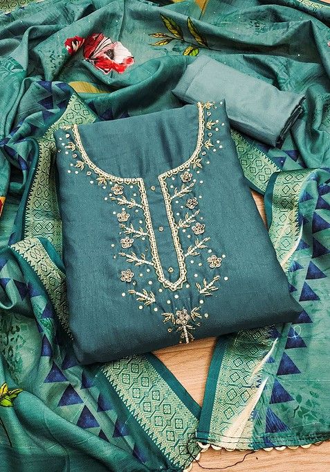 Green Embroidered Cotton Kurta Set