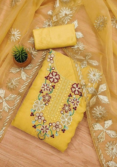 Yellow Embroidered Cotton Kurta Set