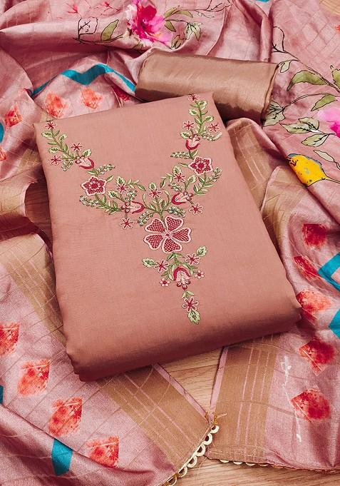 Peach Embroidered Cotton Kurta Set