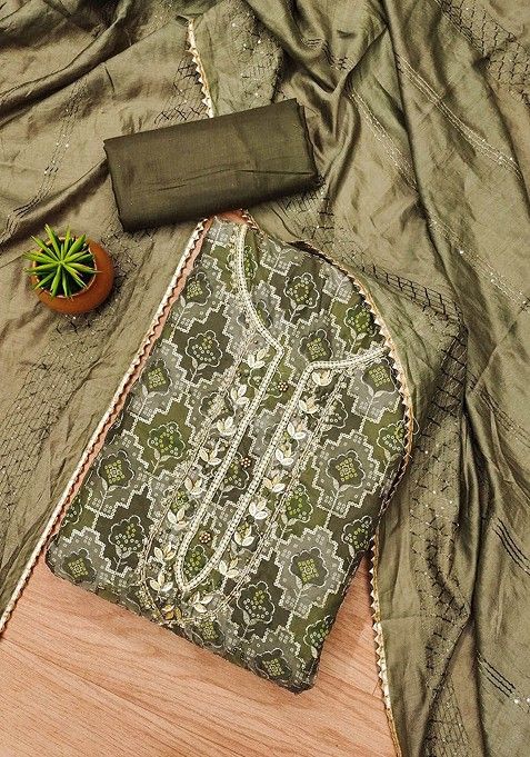 Green Embroidered Cotton Kurta Set