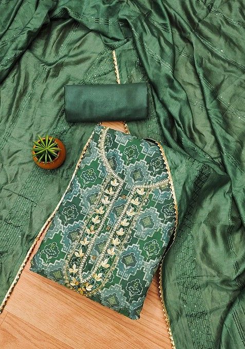 Green Embroidered Cotton Kurta Set