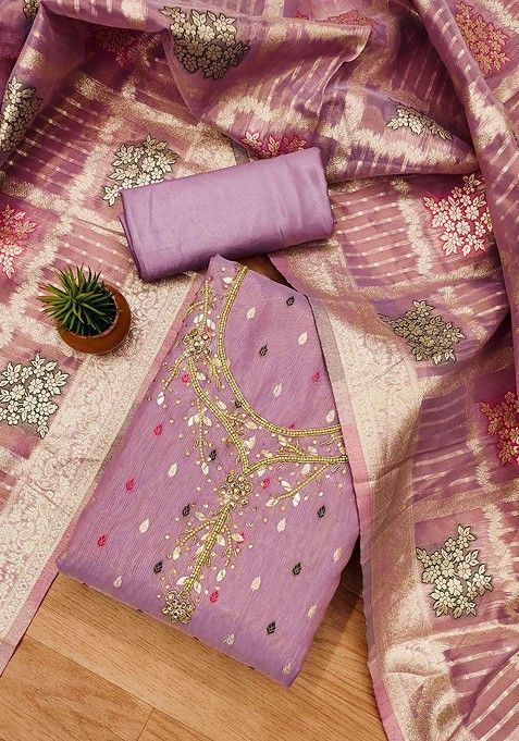 Lavender Embroidered Cotton Kurta Set