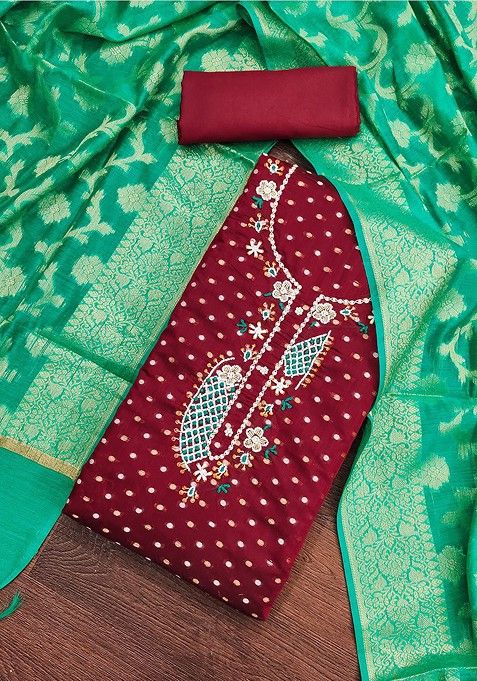 Maroon Woven Cotton Kurta Set