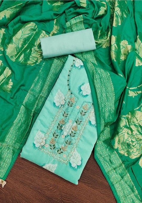 Turquoise Blue Floral Print Cotton Kurta Set