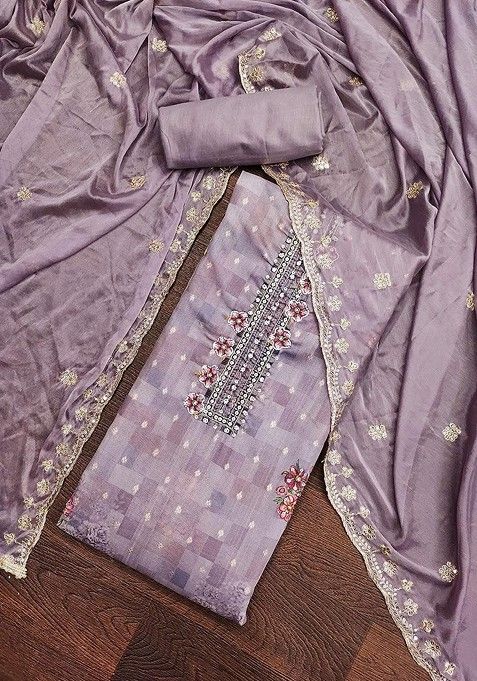 Lavender Embroidered Cotton Kurta Set