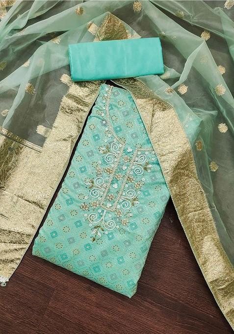 Turquoise Blue Floral Print Cotton Kurta Set