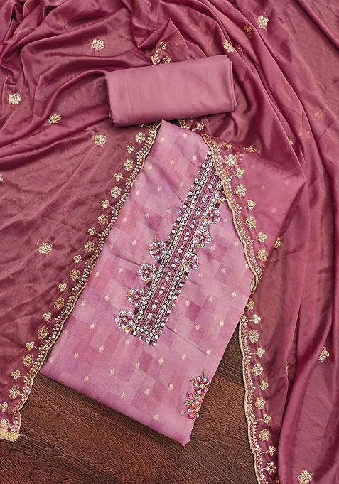 Pink Woven Cotton Kurta Set