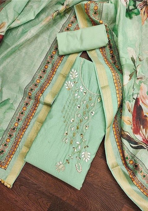 Green Embroidered Cotton Kurta Set