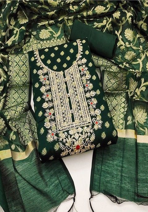 Green Sequin Embroidered Cotton Kurta Set