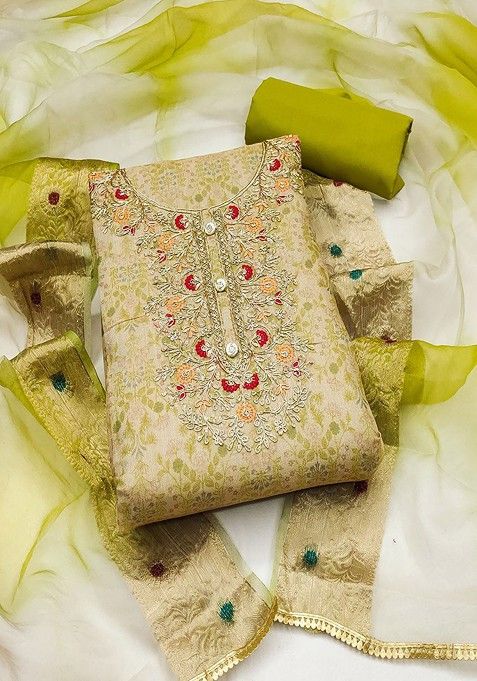 Lime Green Embroidered Cotton Kurta Set