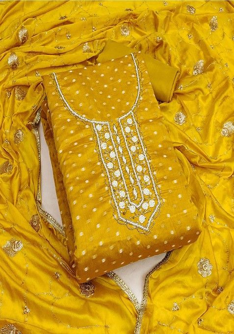 Mustard Yellow Woven Cotton Kurta Set