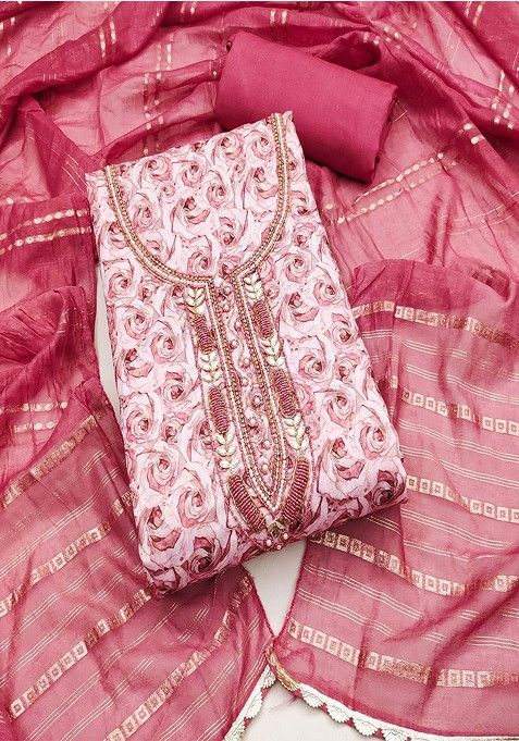 Pink Floral Print Cotton Kurta Set