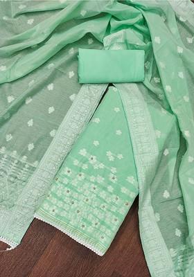 Teal Green Floral Embroidered Cotton Kurta Set