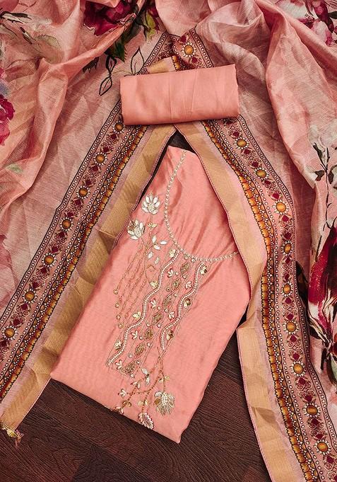 Peach Bead Embellished Cotton Kurta Set