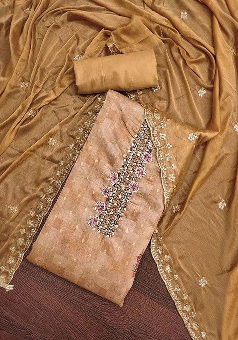 Beige Woven Cotton Kurta Set