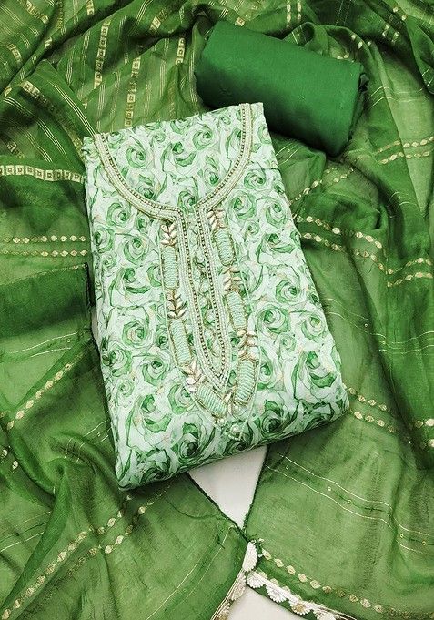 Green Floral Print Cotton Kurta Set