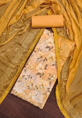 Mustard Yellow Floral Print Cotton Kurta Set
