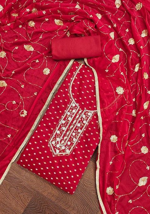 Red Woven Cotton Kurta Set