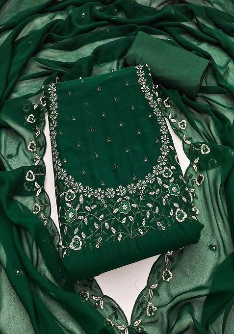 Green Floral Embroidered Cotton Kurta Set