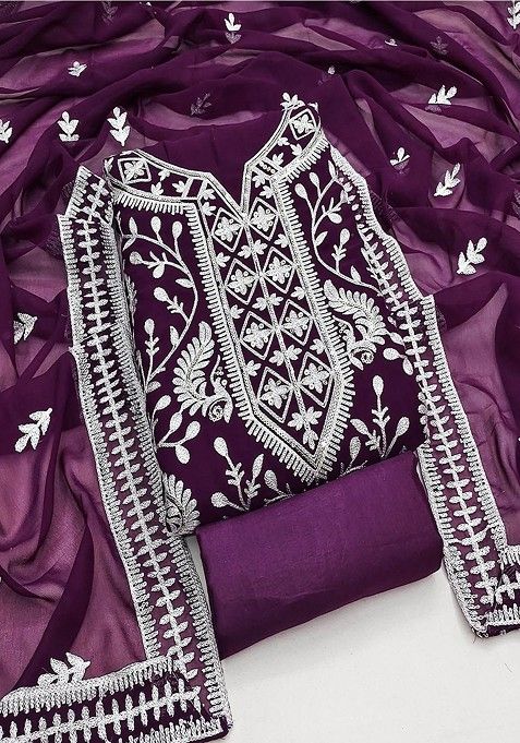 Violet Embroidered Cotton Kurta Set