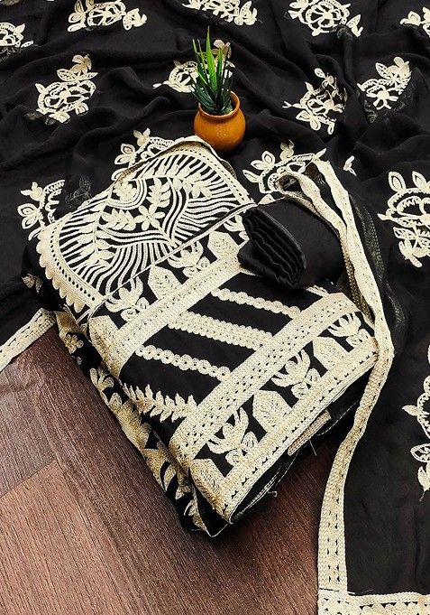 Black Embroidered Cotton Kurta Set