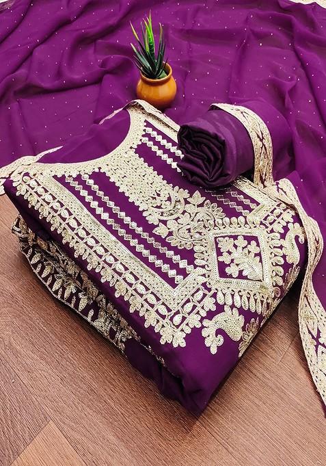 Violet Embroidered Cotton Kurta Set