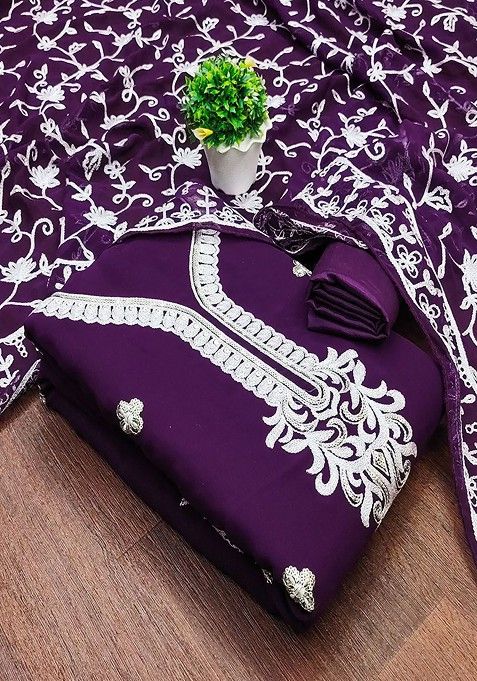 Violet Embroidered Cotton Kurta Set