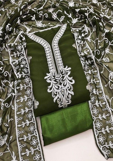 Green Embroidered Cotton Kurta Set