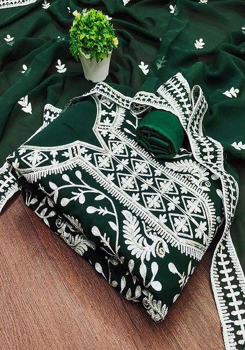 Green Embroidered Cotton Kurta Set