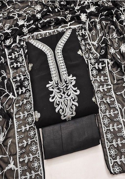 Black Embroidered Cotton Kurta Set